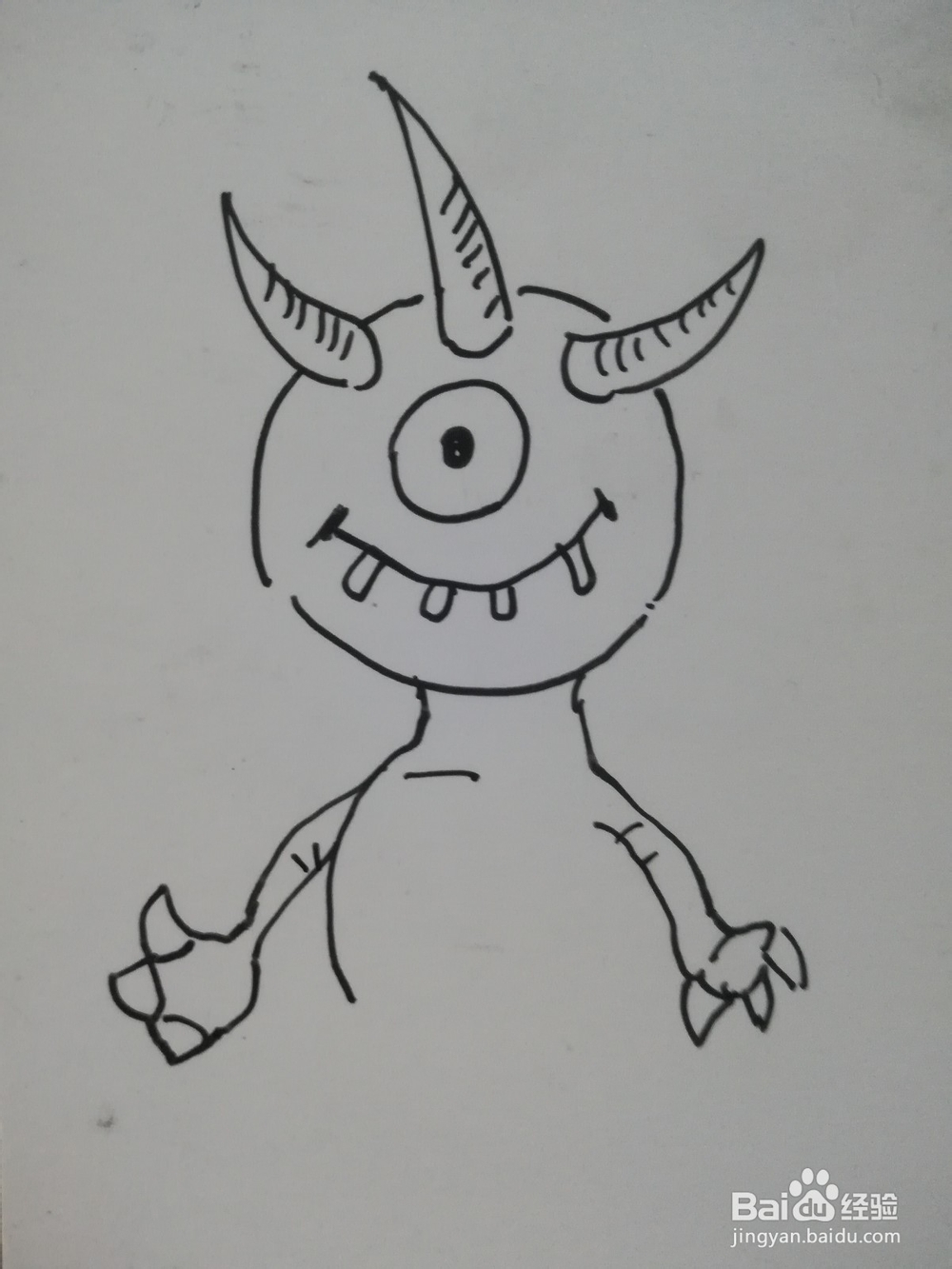 怎么画三只角的怪物简笔画