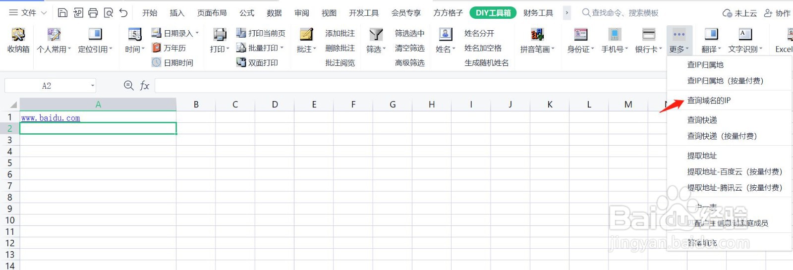 Excel如何快速查询区域内域名的IP