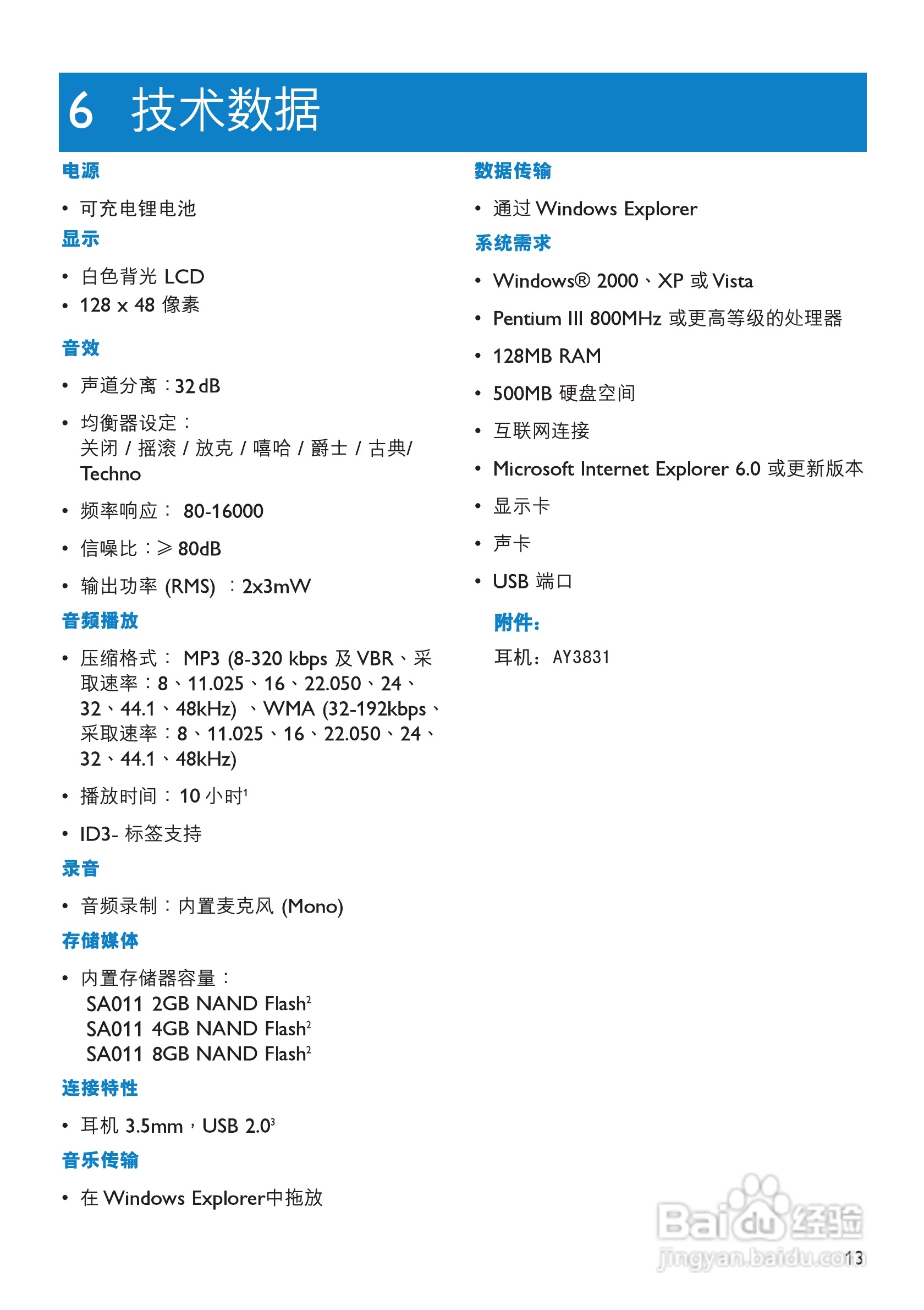 飞利浦SA011102S MP3播放器使用说明书:[2]