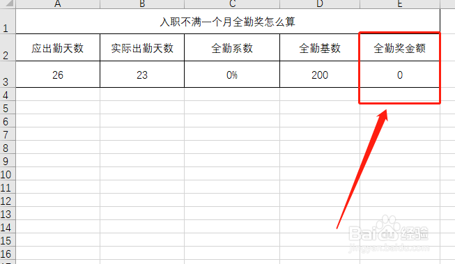 入职不满一个月怎么算全勤奖金额