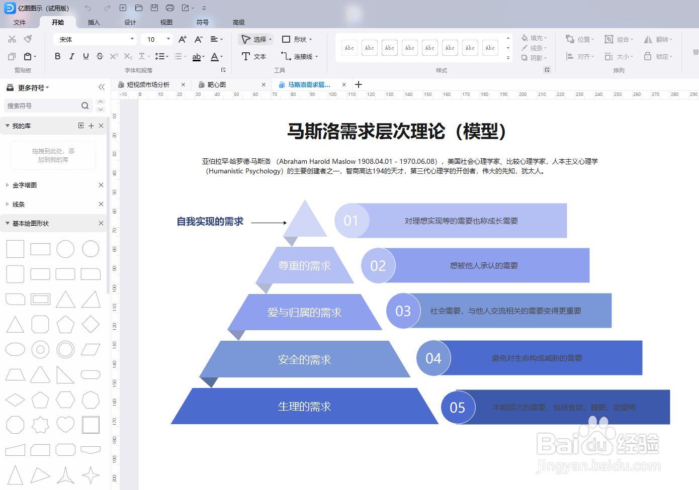 亿图图示如何绘制“马斯洛需求层次理论”