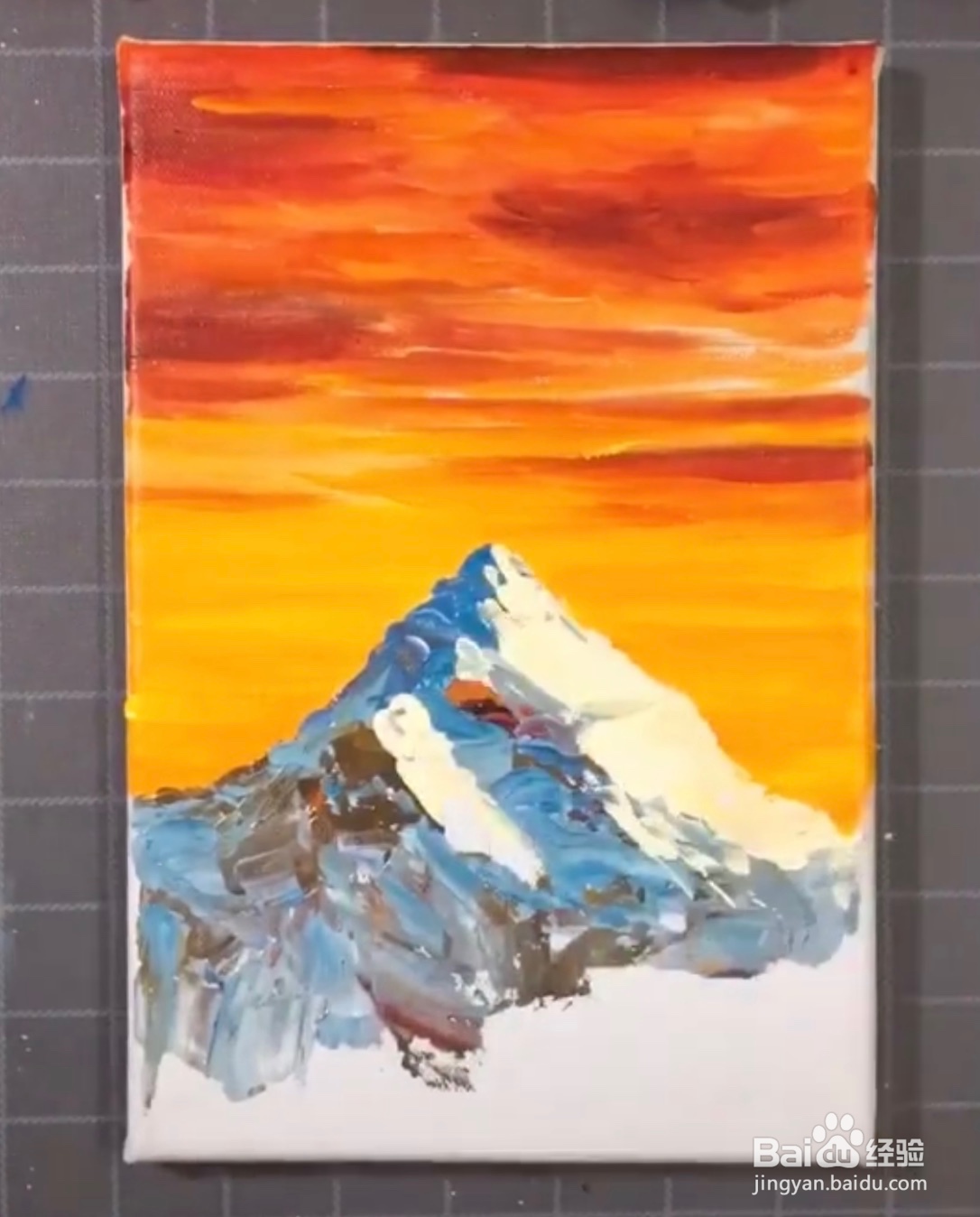 教你用刮刀绘画夕阳的雪山