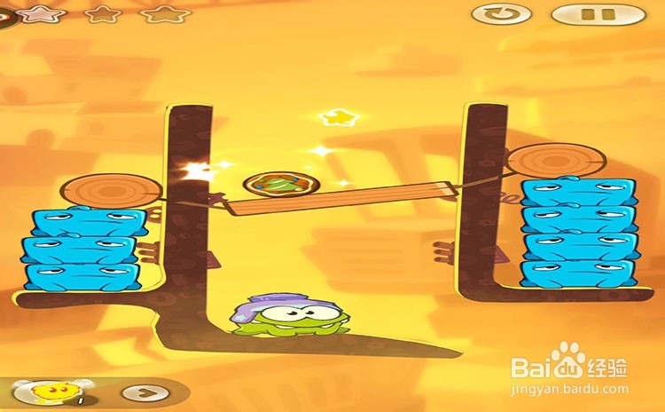 手机游戏割绳子2关卡3-1、关卡3-2三星攻略