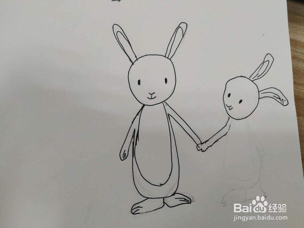 两只小兔子简笔画的画法-怎么画小兔子手拉手