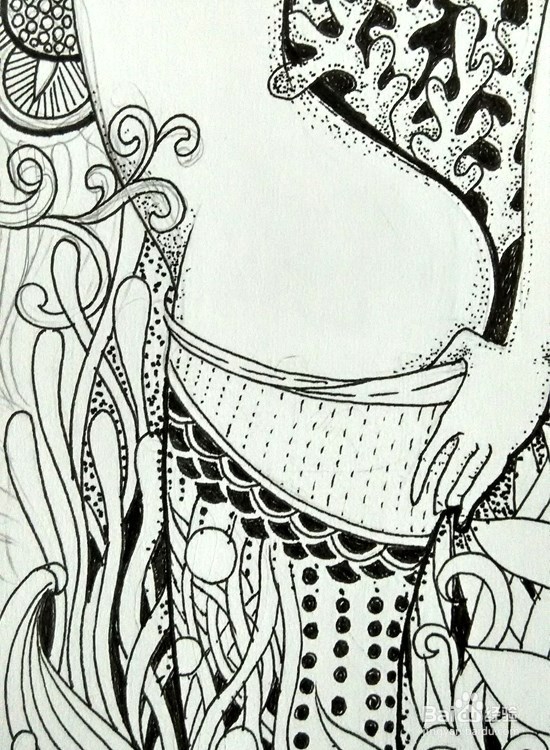 手绘插画-人物黑白装饰画（美少女）