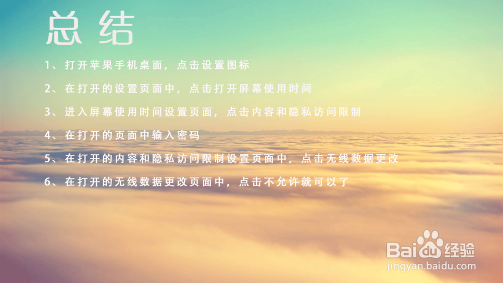 苹果iPhone手机禁止更改无线数据在哪里设置?