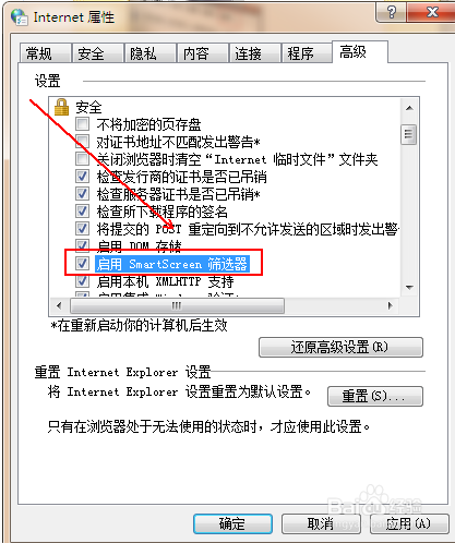 如何启用IE的smartscreen筛选器
