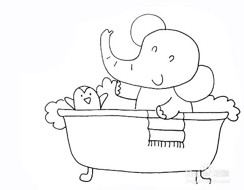 手绘简笔画之爱洗澡的小象的画法