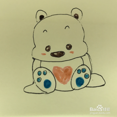 如何绘制卡通画一个坐在草地上的熊？