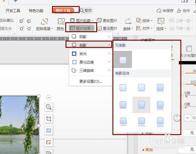 PPT如何为图片设置倒影效果？