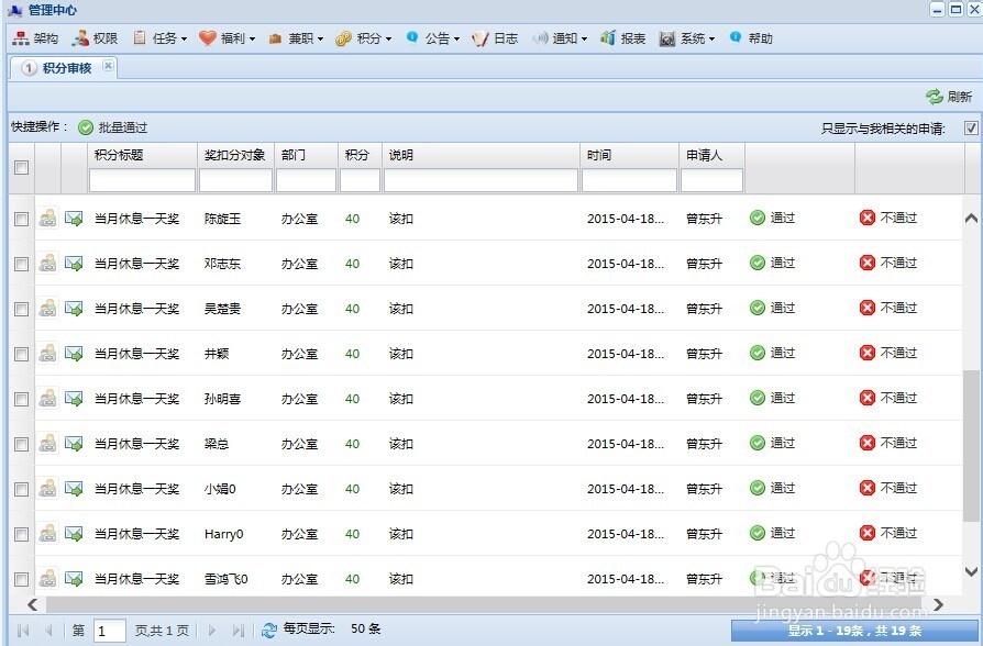 AIMS里教你如何审批下属积分申请