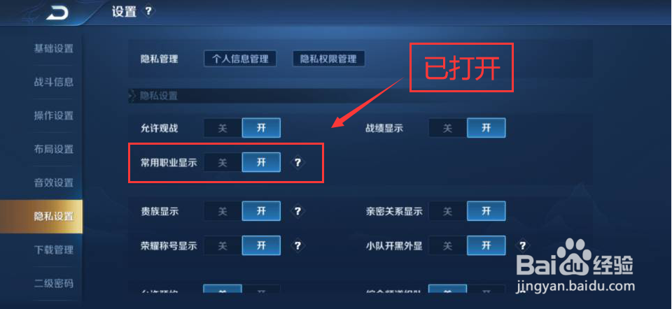 王者荣耀怎么打开常用职业显示功能