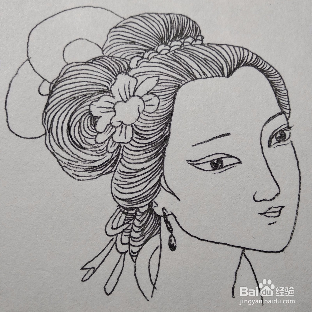 中国画白描技法中如何绘制人物的头发特写和发丝