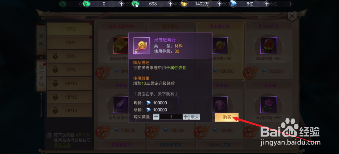 剑御天下如何购买【灵宠进阶丹】