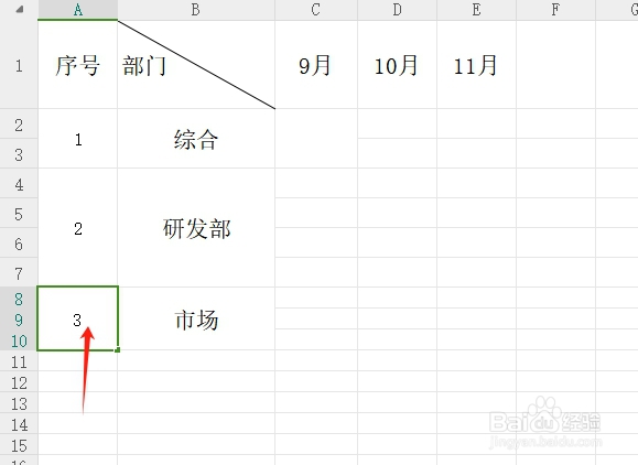 合并单元格序号填充