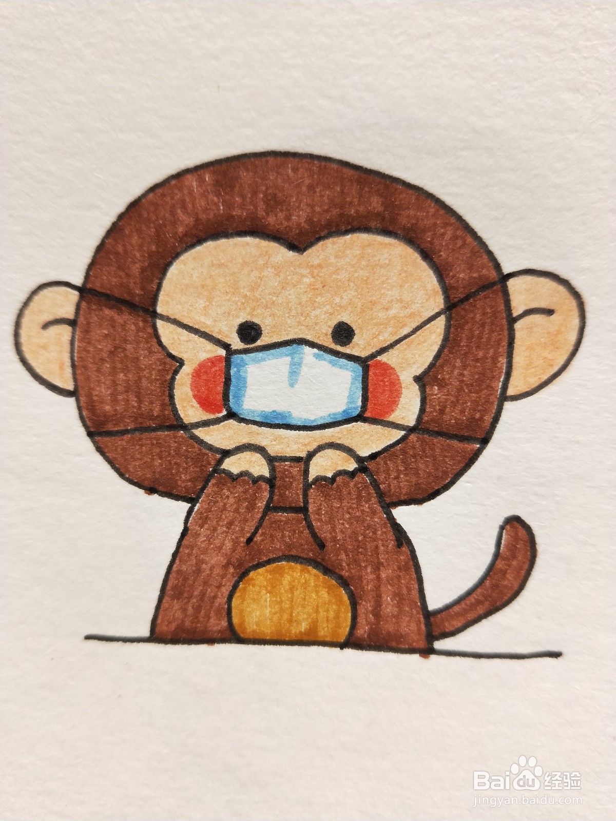 怎样画简笔画——戴口罩的小猴子