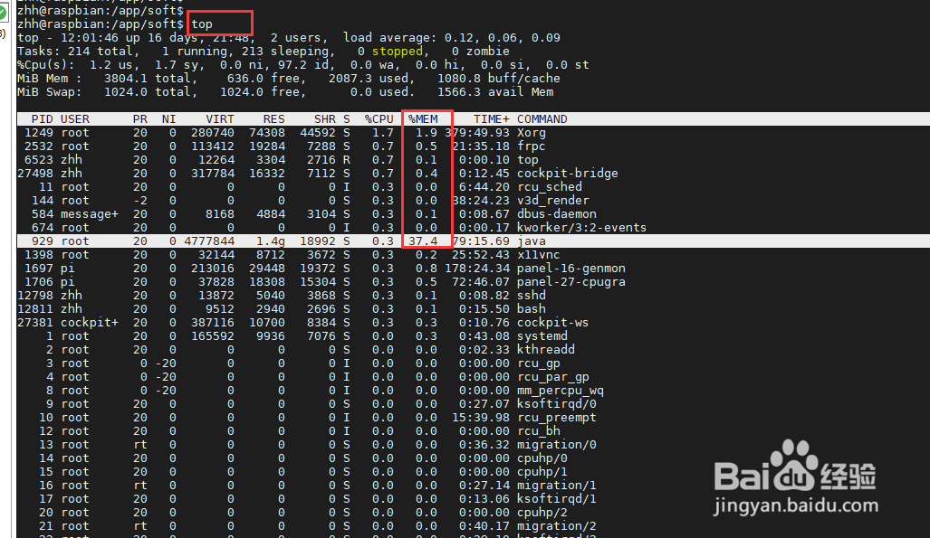 Linux下查看某个进程占用的CPU、内存信息