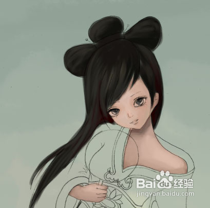 PS鼠绘清纯可爱的古装卡通小女孩