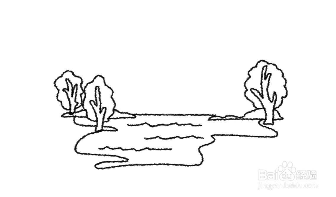 湖泊的简笔画儿童画图片