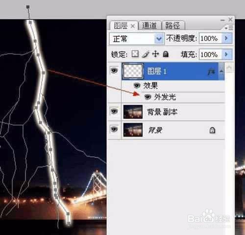 Photoshop给大桥夜空照片添加逼真的闪电效果