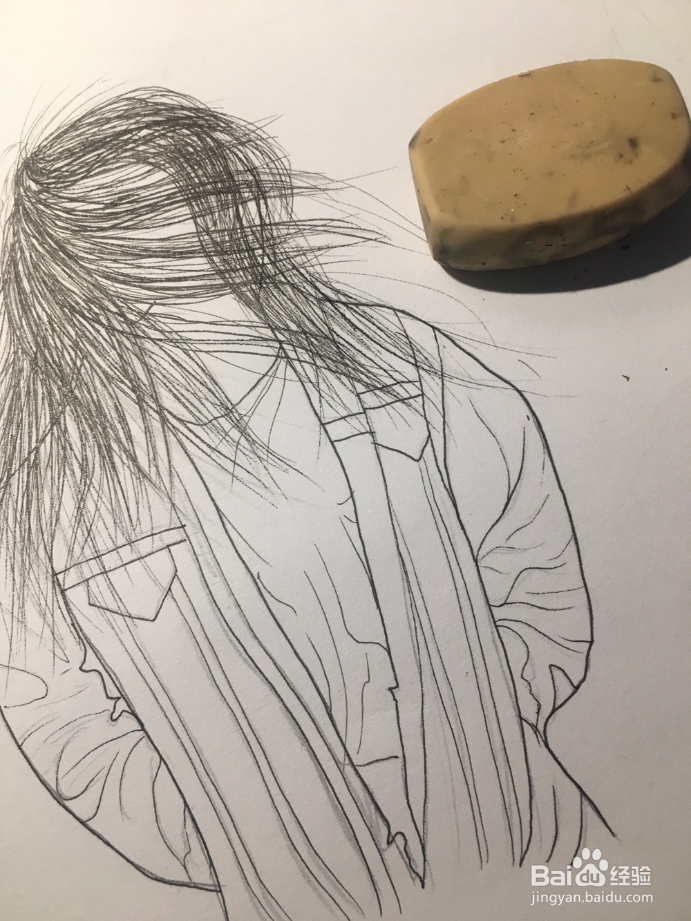 冬季画一个风中长发凌乱的样子 女子简笔线描画