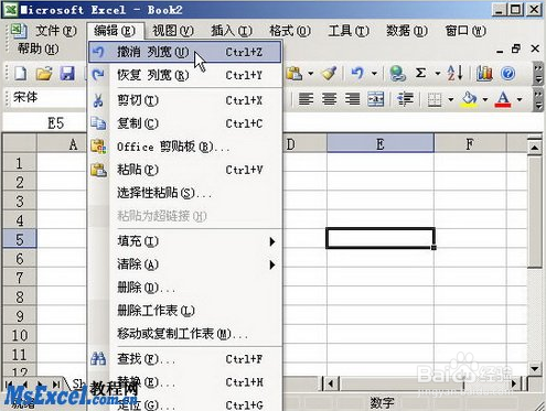 Excel2003撤消操作步骤方法