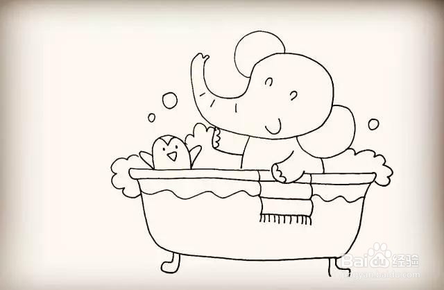 简笔画-爱洗澡的小象简笔画怎么画？