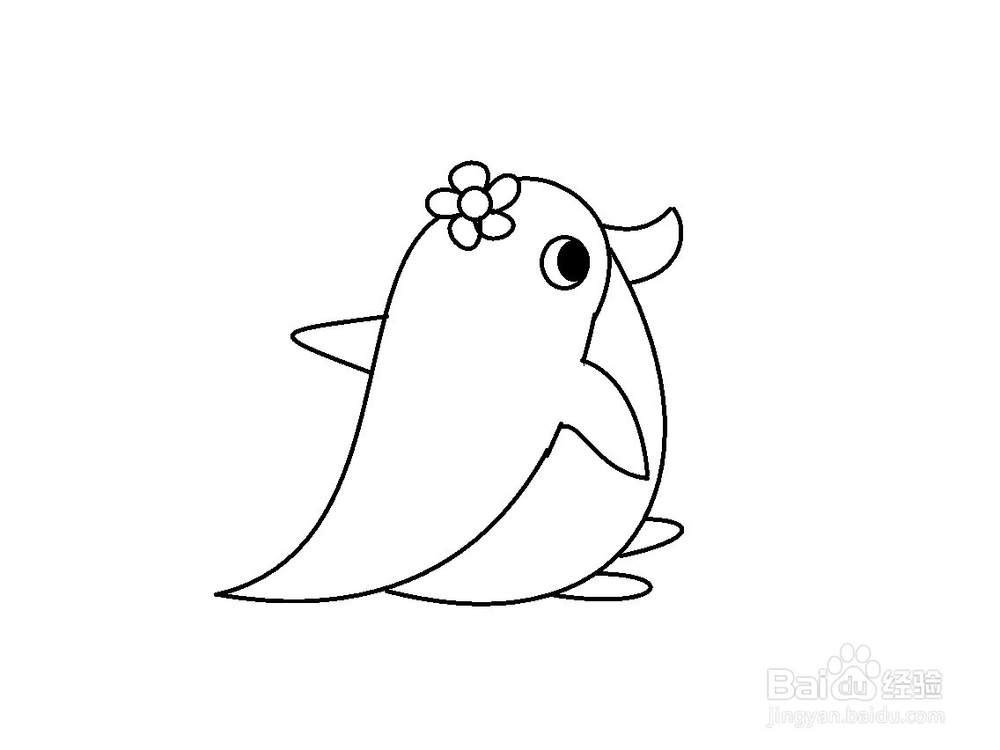 怎样画戴花的小企鹅