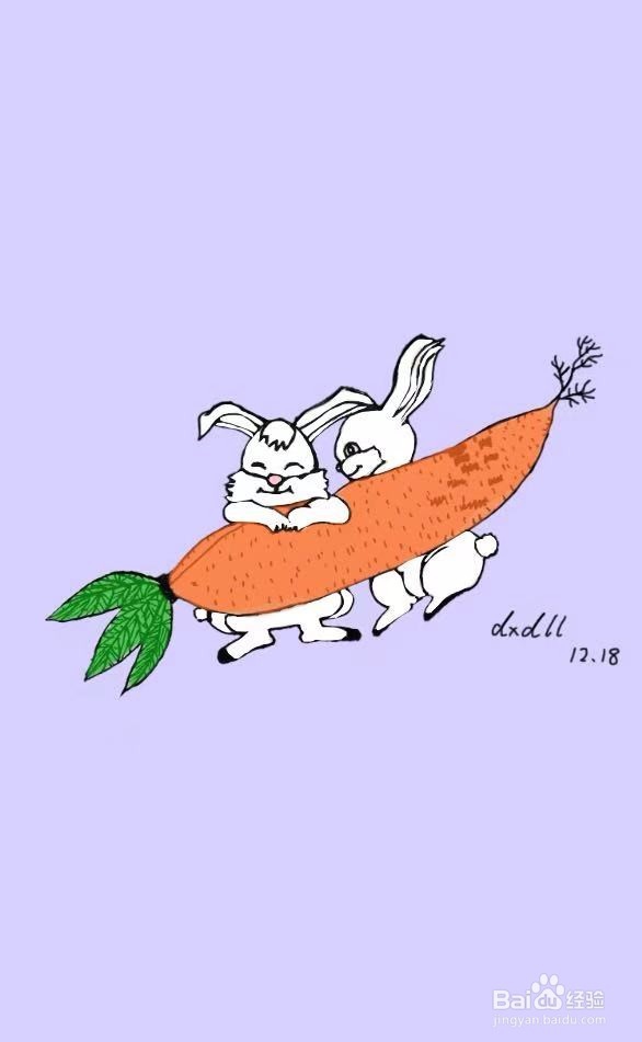 茉莉水彩手绘之抱着萝卜的兔兔