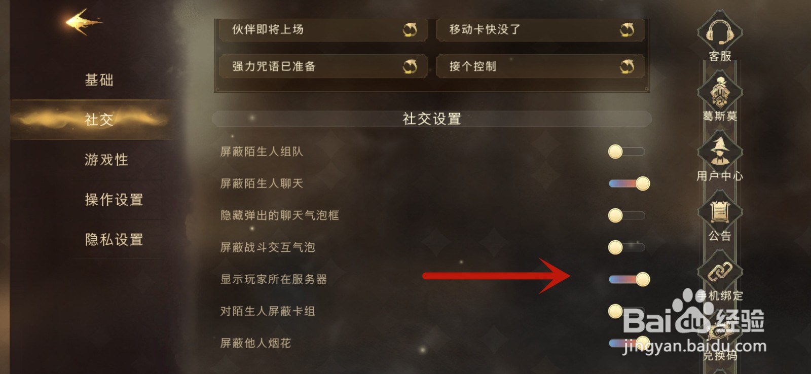 哈利波特魔法觉醒怎么显示服务器名称