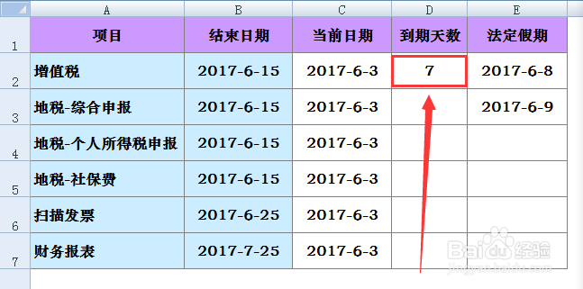 如何计算结束日期的天数,且每天自动更新