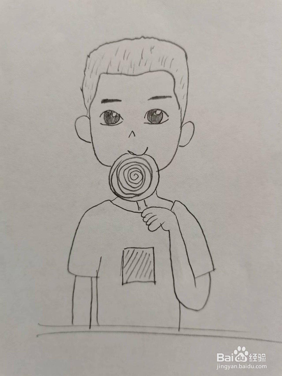 吃棒棒糖的小男孩怎么画
