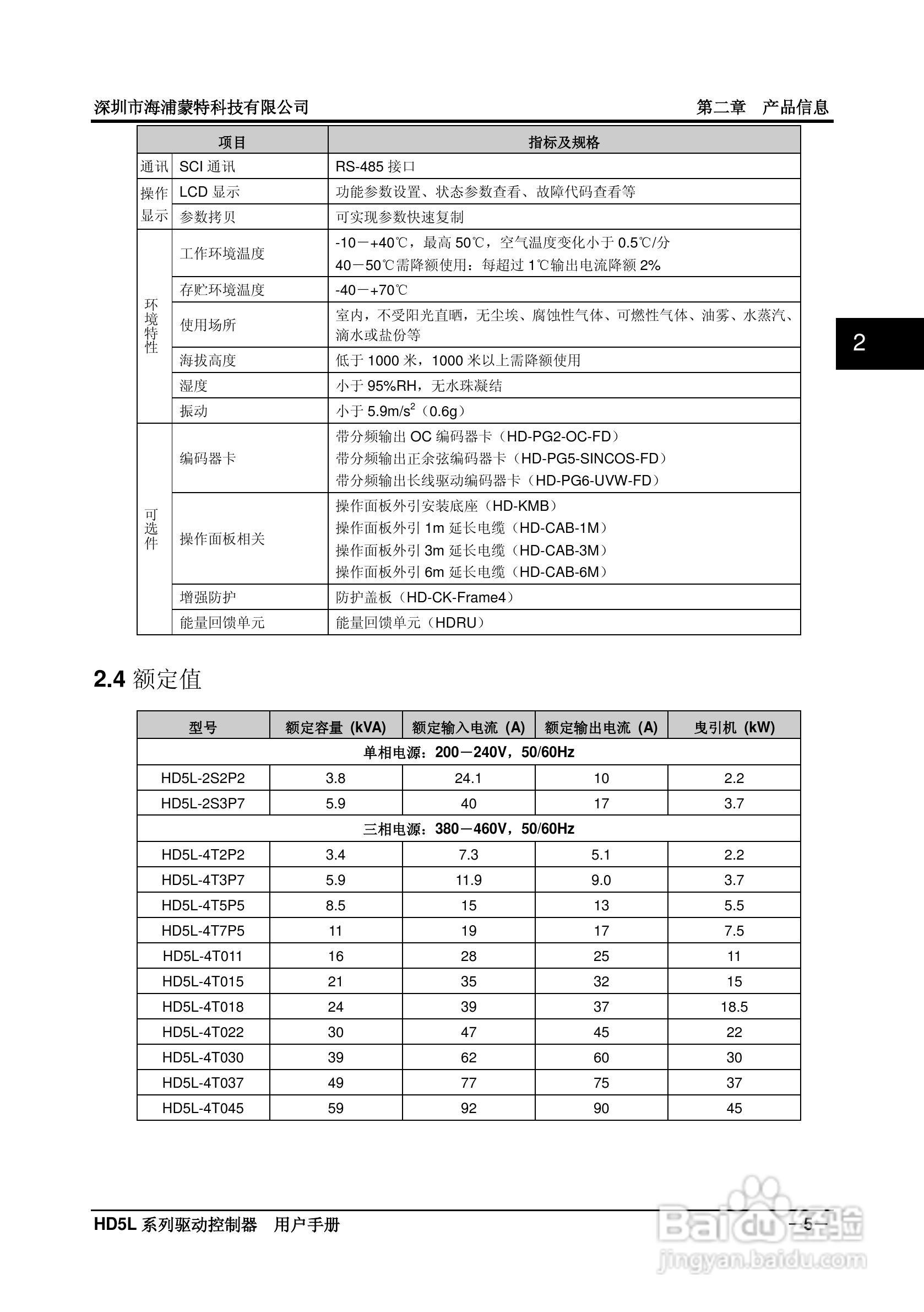 海浦蒙特HD5L-4T045电梯专用驱动控制器用户手册:[2]