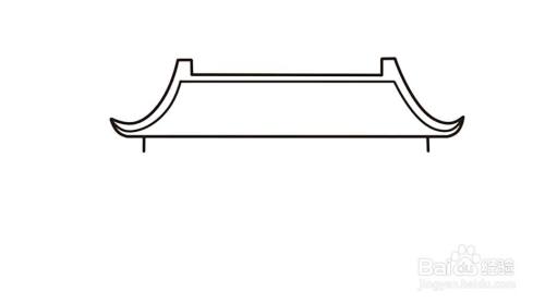 首先畫出房屋的屋簷部分,四個角向上翹起.