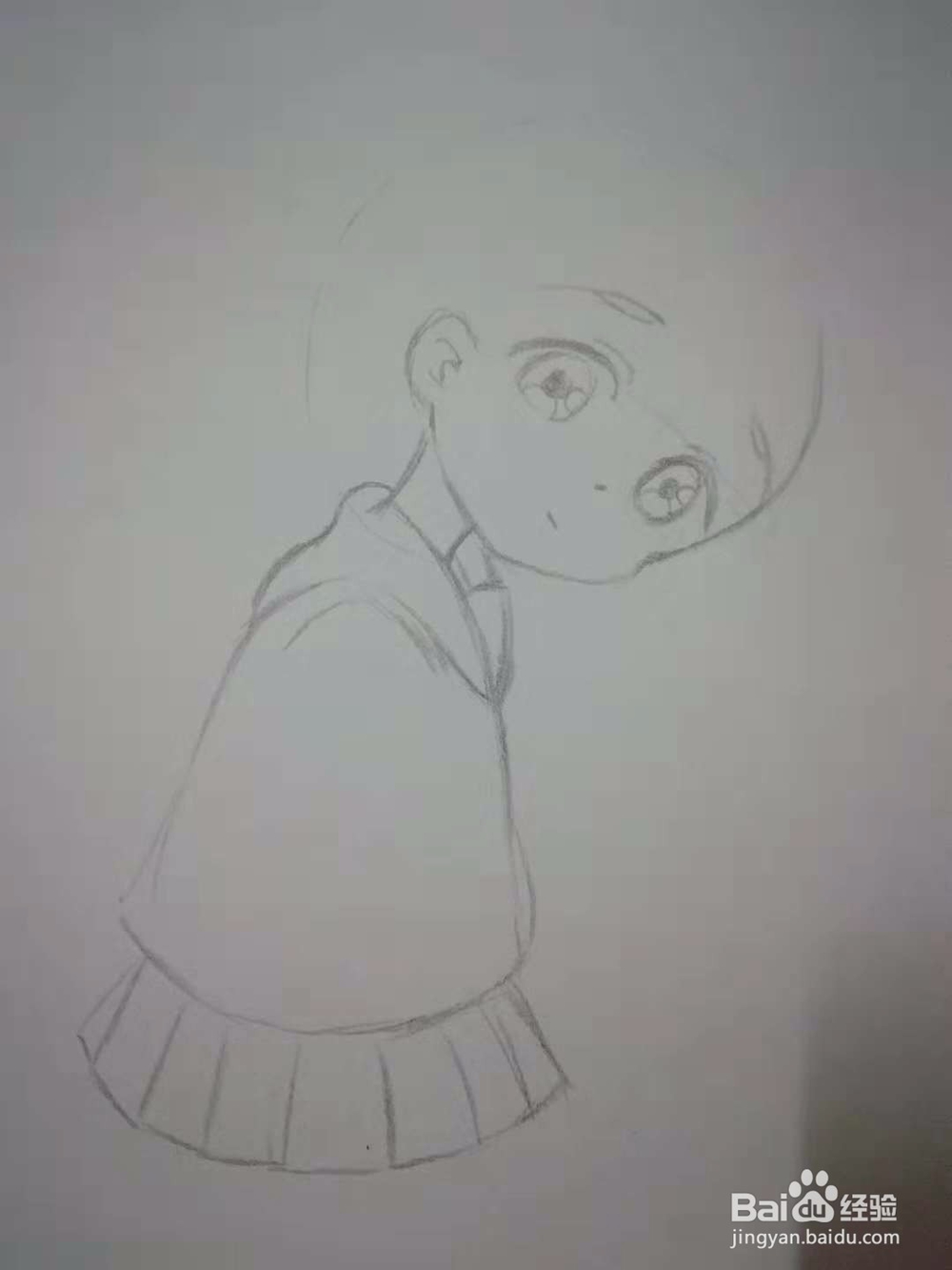 吧台休息的水手服漫画Q版人物手绘插画线稿教程