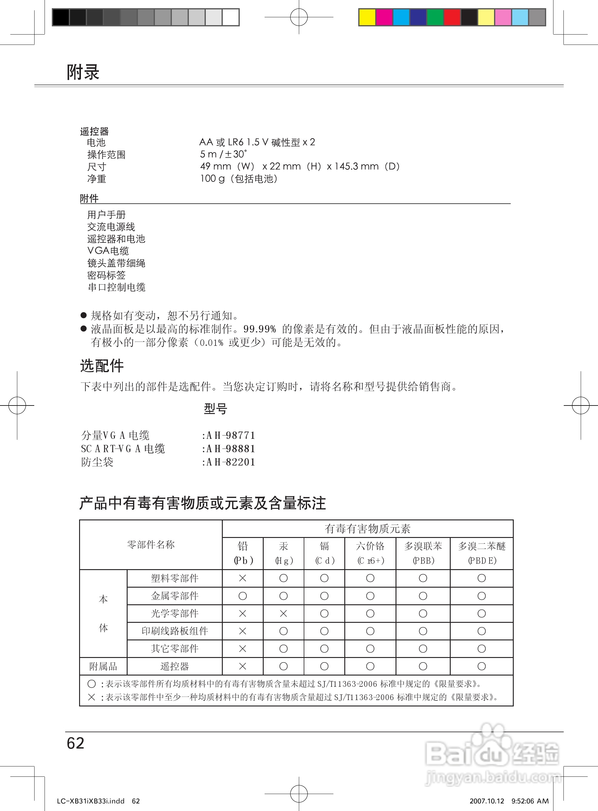 EIKI爱其 LC-XB33I投影机说明书:[7]