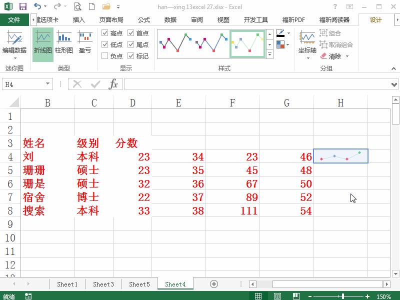 Excel2013 如何设置迷你图