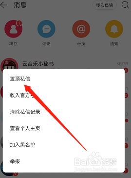 网易云音乐APP如何置顶私信