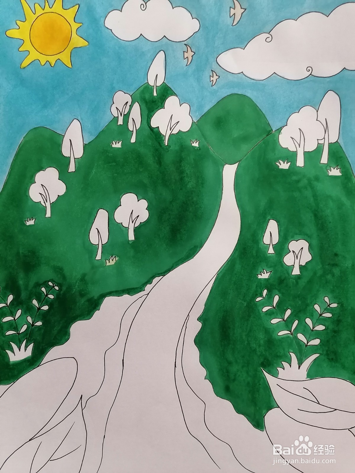 祖国的绿水青山手绘画图片