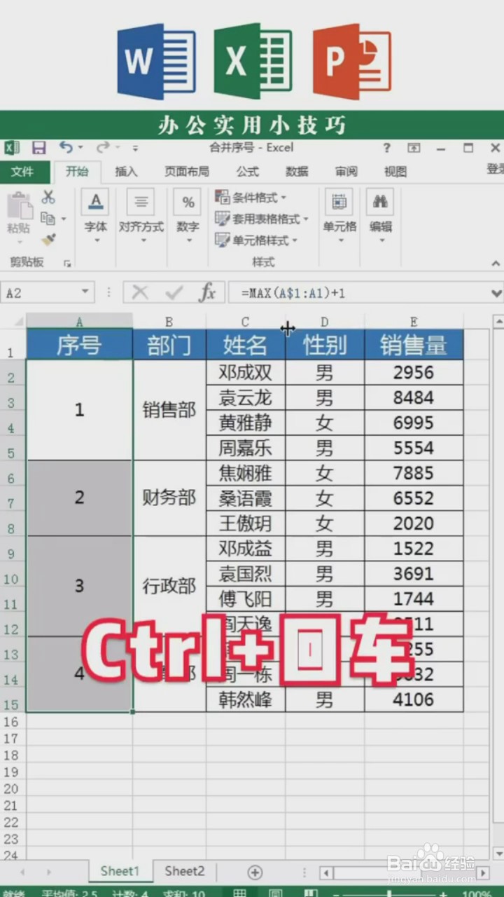 在Excel中合并单元格如何填充序号