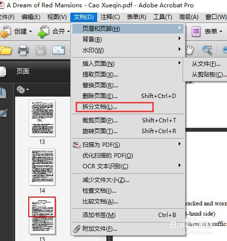adobe acrobat拆分文档设置方法