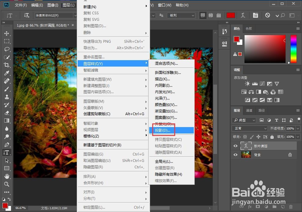 给文字添加扭转和投影样式