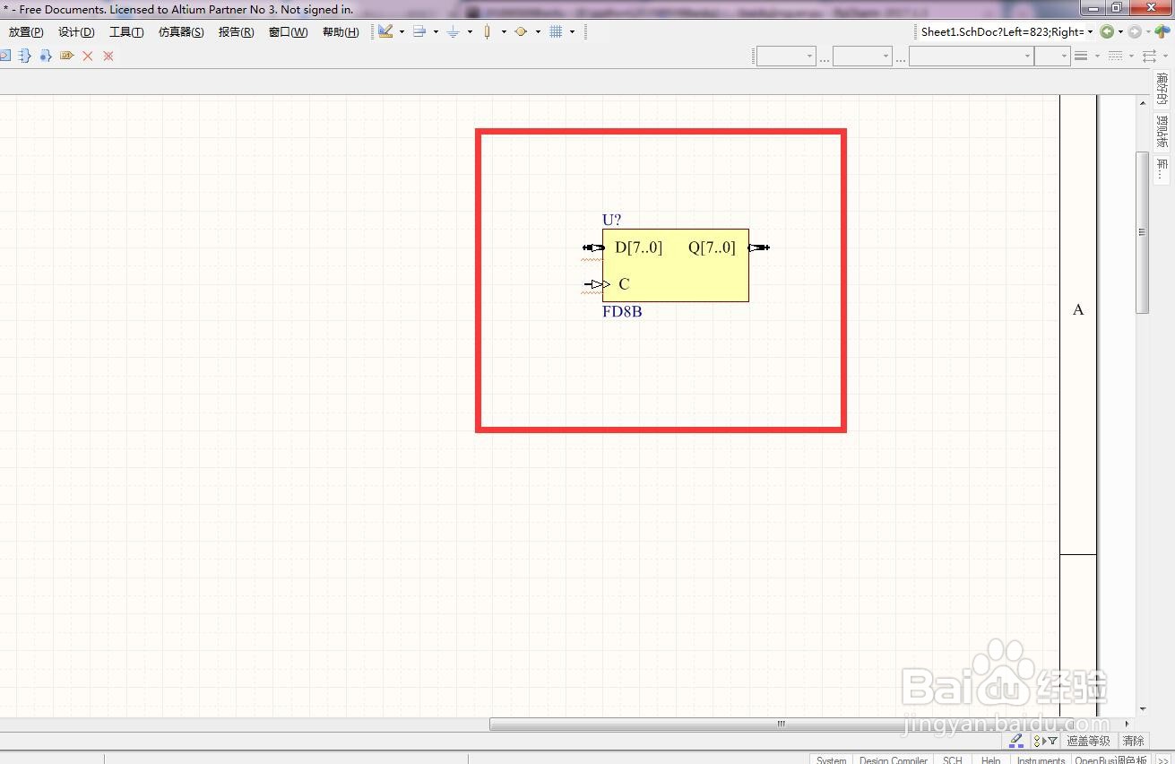 如何在AD中放置总线8位D型触发器？