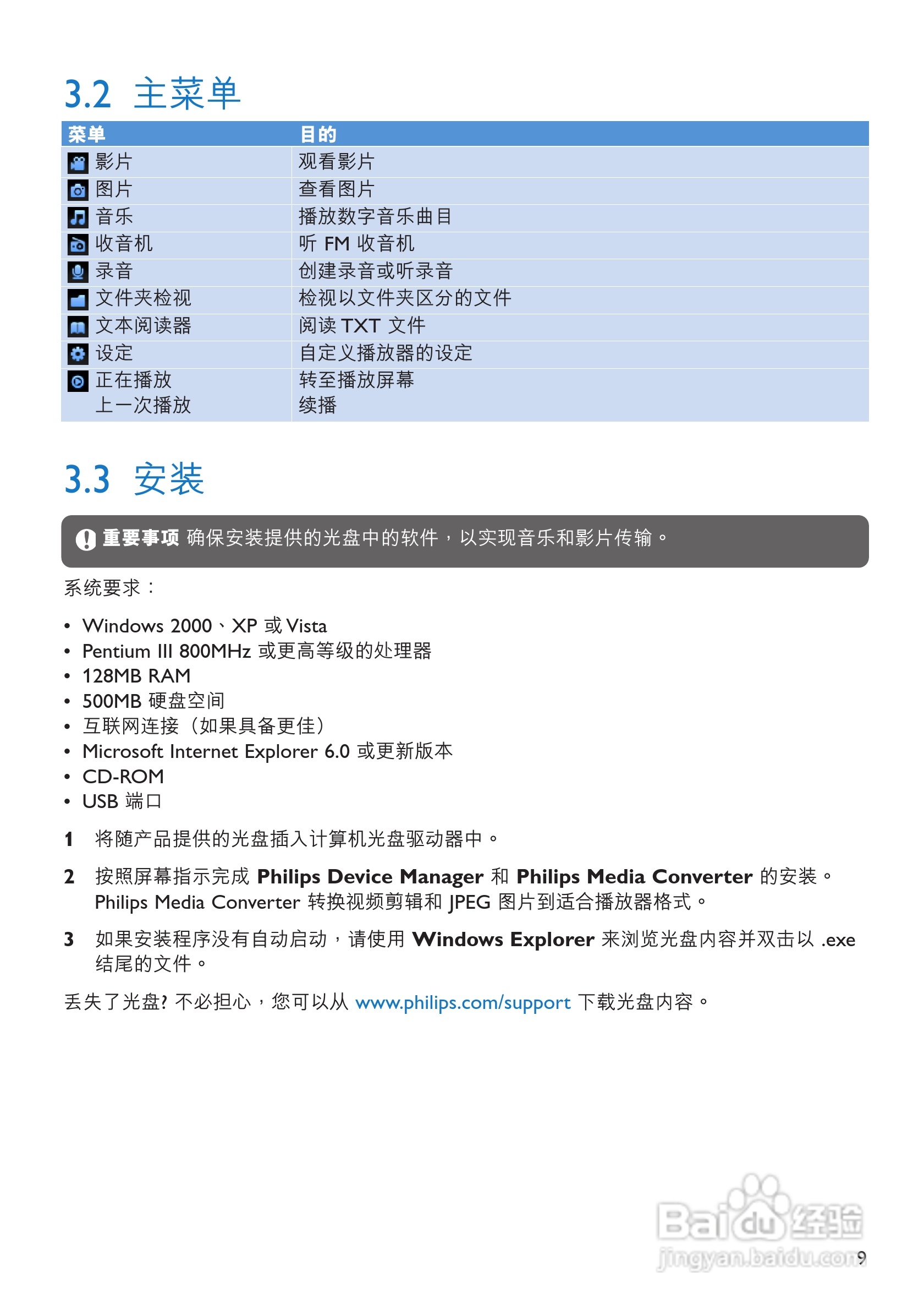 飞利浦SA3445便携式视频播放机使用说明书:[1]