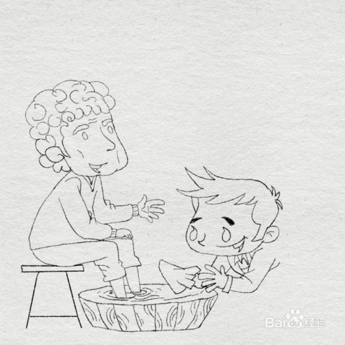 简笔画-帮奶奶洗脚的小男孩简笔画法