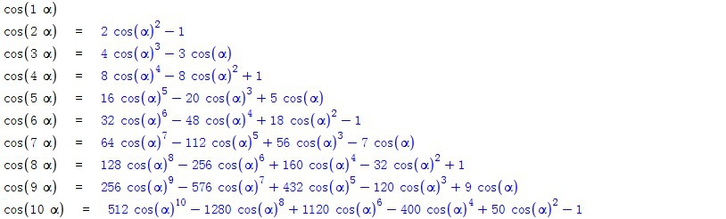 α到10α的三角函数展开式
