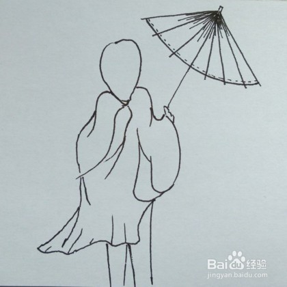 线描画:教你怎么画打阳伞的女孩