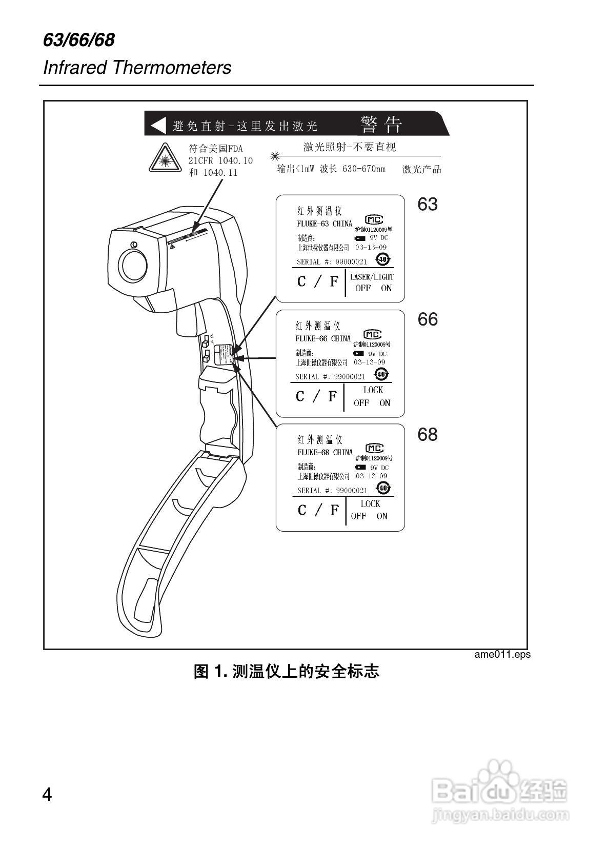 福禄克Fluke 63/66/68系列手持式红外温度计使用说明书:[1]