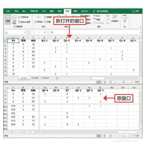 EXCEL同一份表格如何分成两个窗口显示