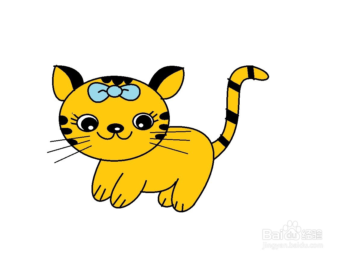 怎样画戴蝴蝶结的小猫